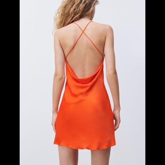 NEW Zara RED Orange Satin Effect Mini Slip Dress - Picture 5 of 17